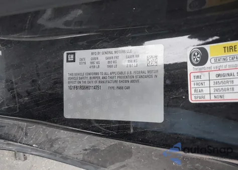 2017 Chevrolet Camaro 1Lt from USA, damaged, VIN 1G1FB1RS6H0114751